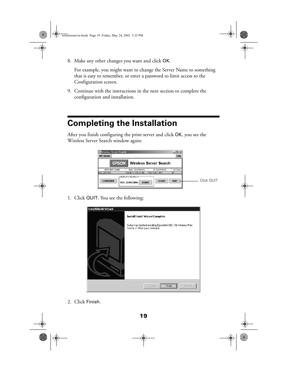 Completing the installation | Epson 80211b User Manual | Page 23 / 68