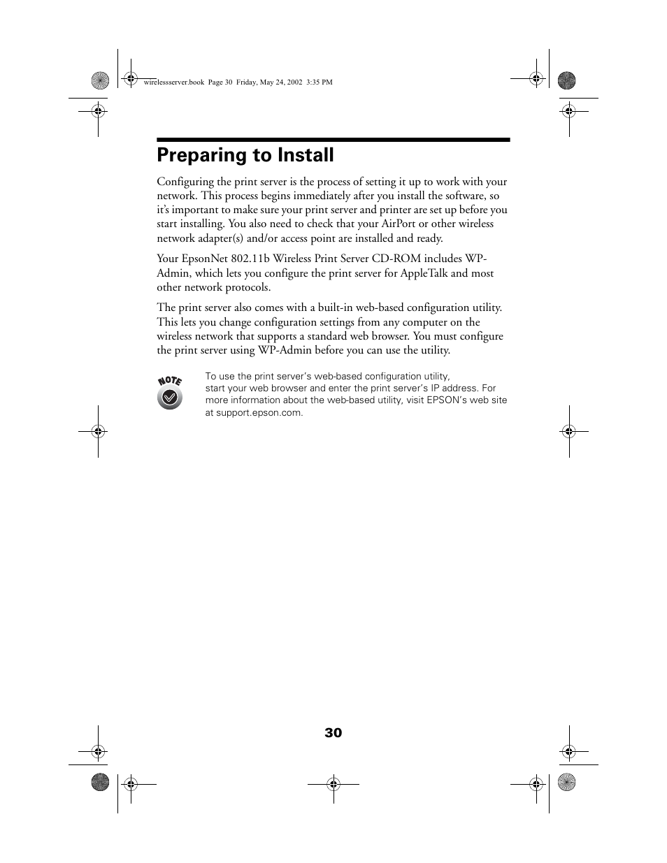 Preparing to install | Epson 80211b User Manual | Page 34 / 68