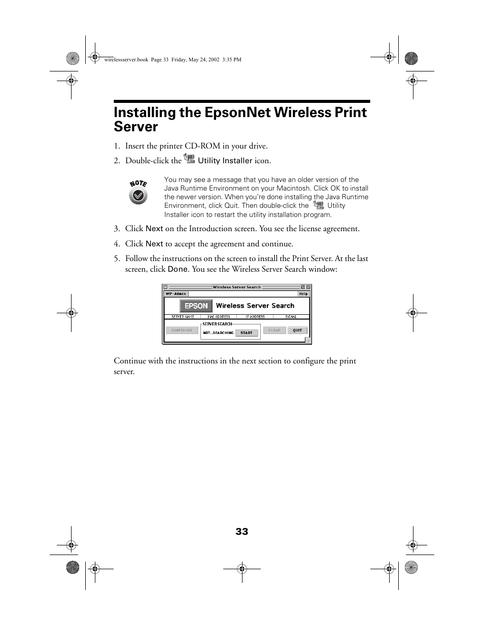 Installing the epsonnet wireless print server | Epson 80211b User Manual | Page 37 / 68