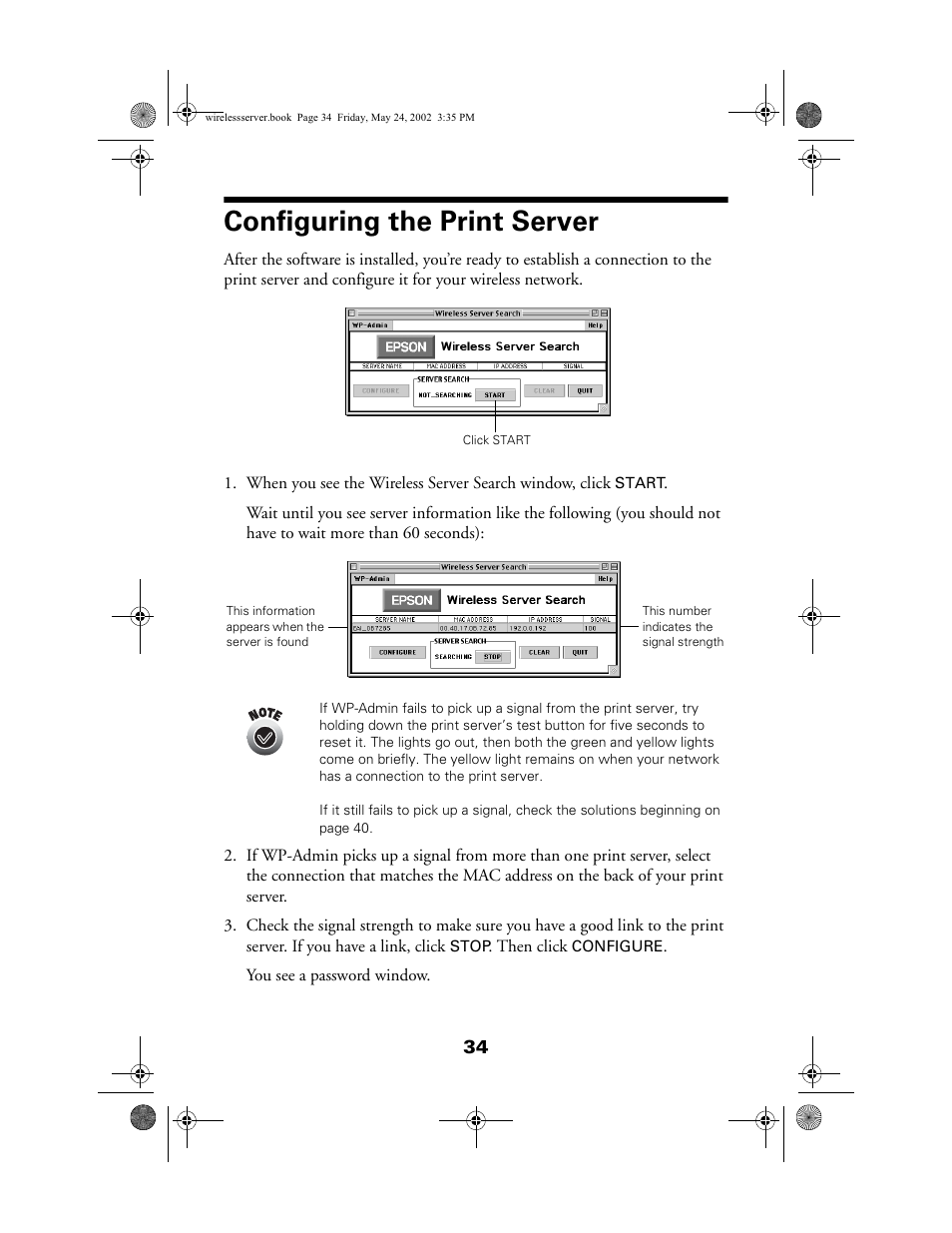 Configuring the print server | Epson 80211b User Manual | Page 38 / 68