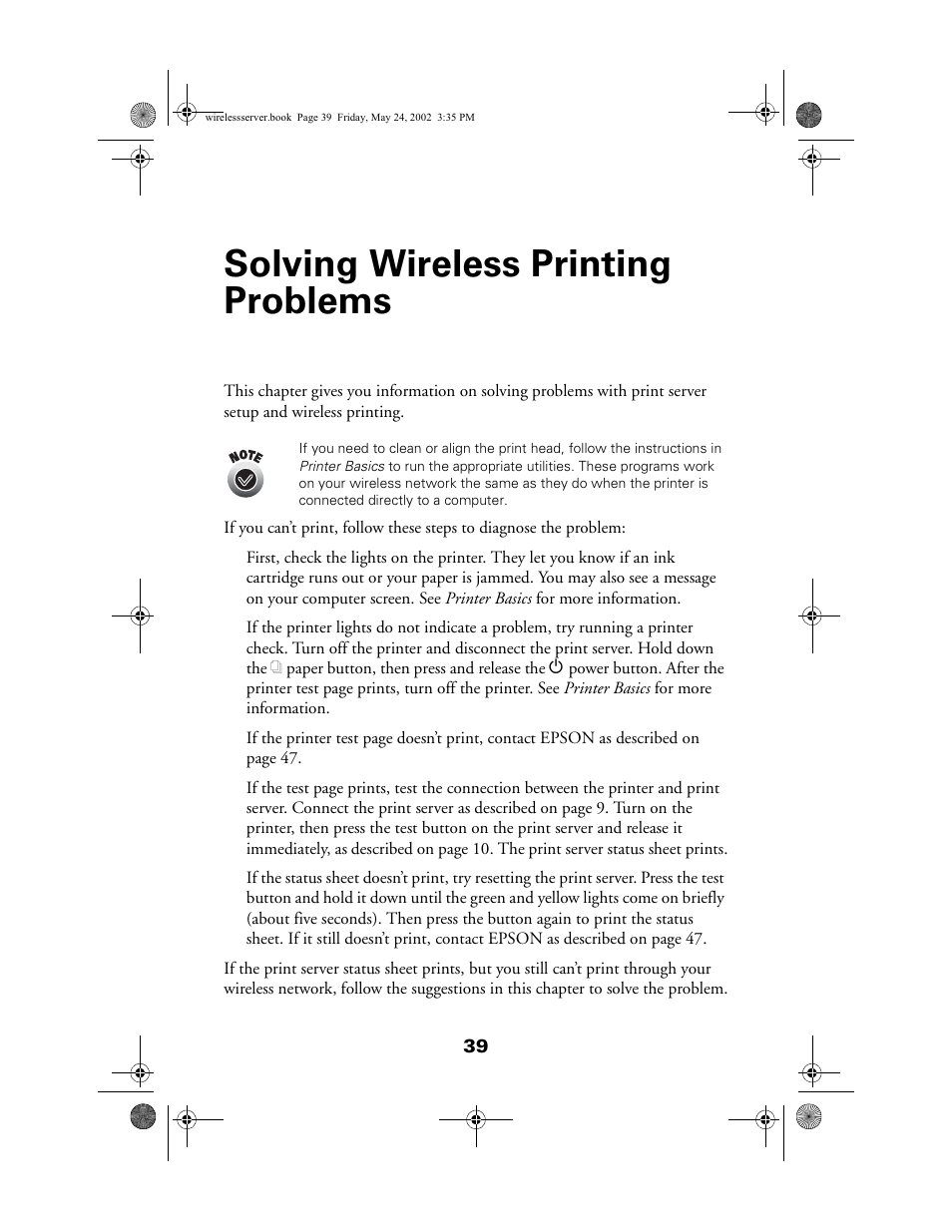 Solving wireless printing problems | Epson 80211b User Manual | Page 43 / 68
