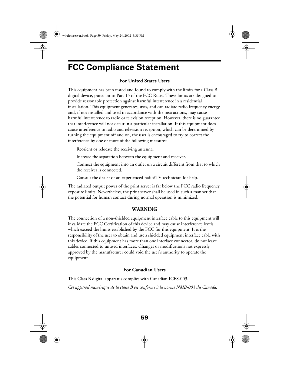 Fcc compliance statement | Epson 80211b User Manual | Page 63 / 68