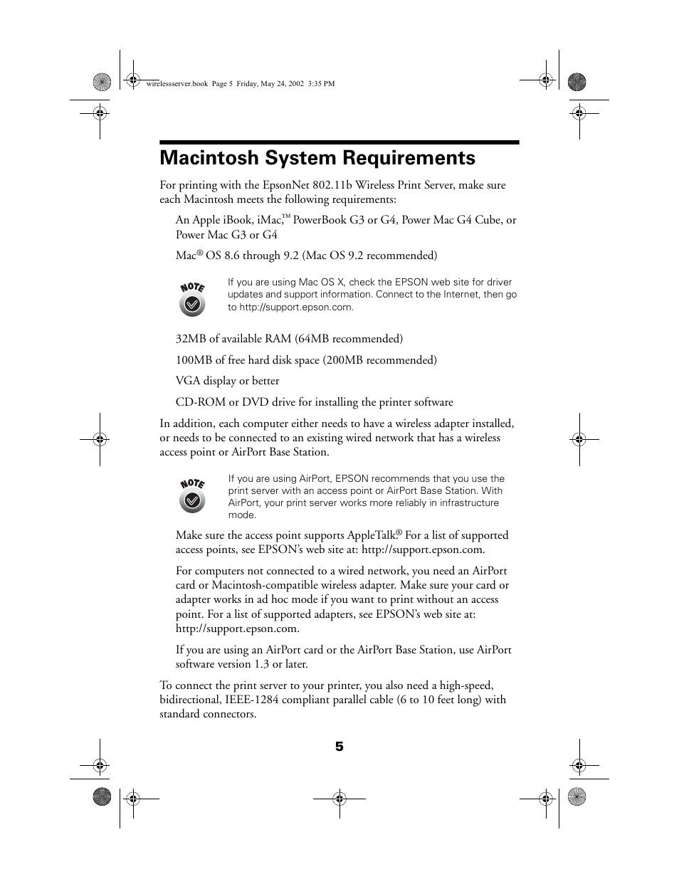 Macintosh system requirements | Epson 80211b User Manual | Page 9 / 68