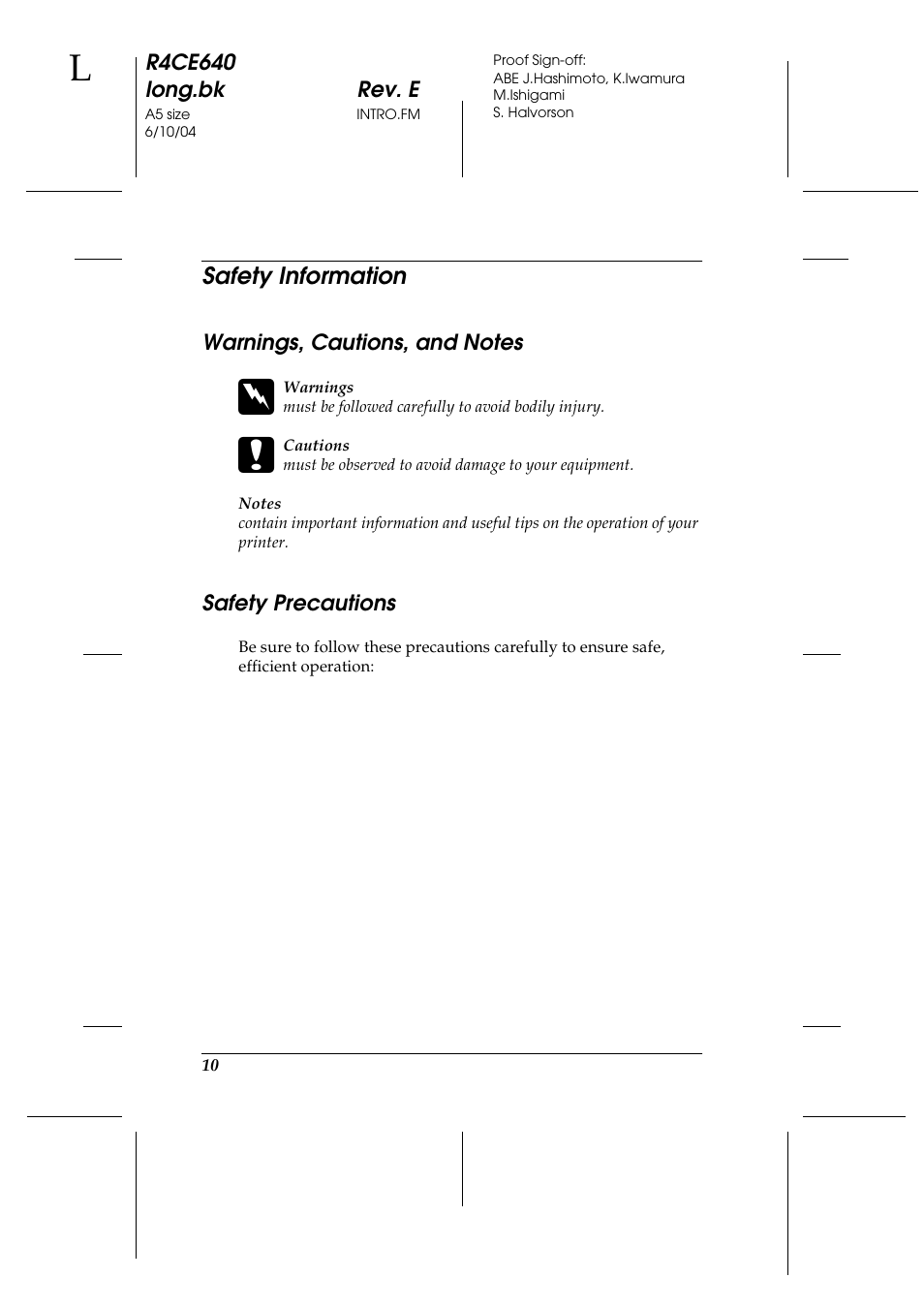 Safety information, Warnings, cautions, and notes, Safety precautions | Warnings, cautions, and notes safety precautions | Epson AcuLaser C3000 User Manual | Page 10 / 316