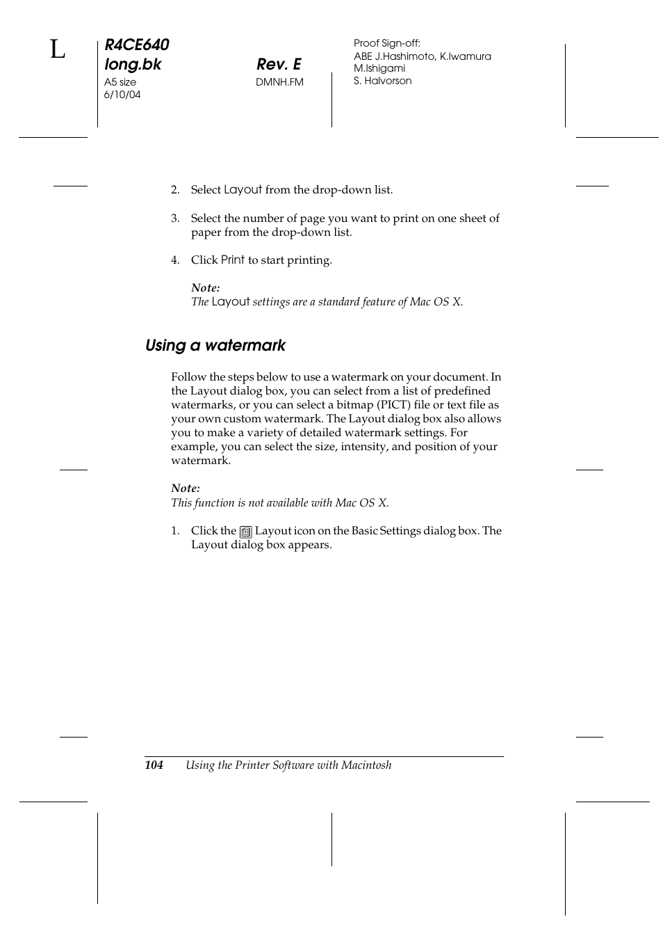 Using a watermark, R4ce640 long.bk rev. e | Epson AcuLaser C3000 User Manual | Page 104 / 316