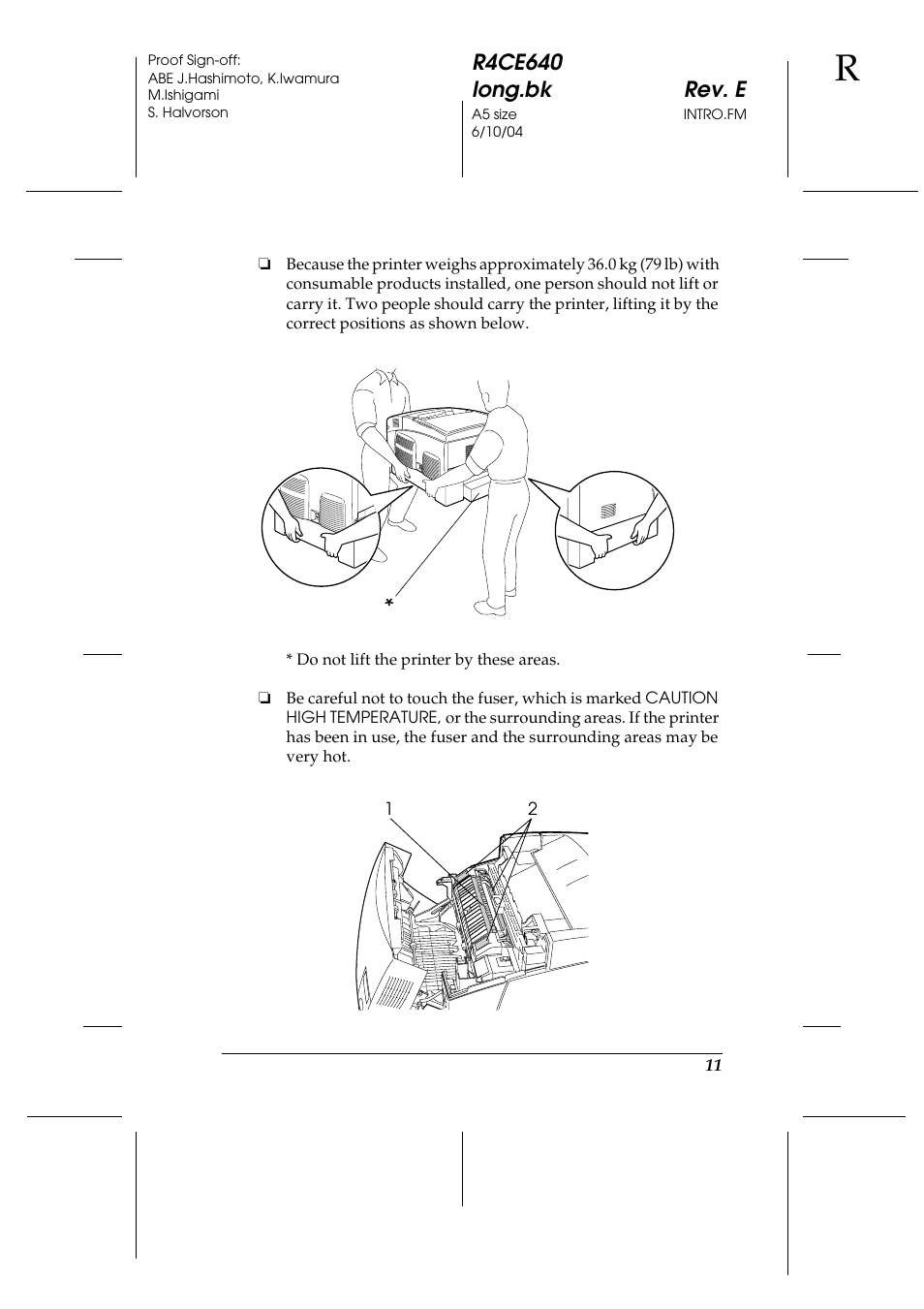 R4ce640 long.bk rev. e | Epson AcuLaser C3000 User Manual | Page 11 / 316