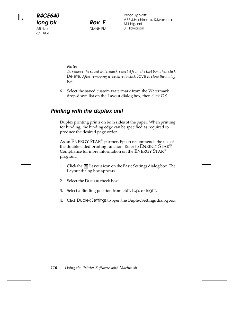 Printing with the duplex unit, R4ce640 long.bk rev. e | Epson AcuLaser C3000 User Manual | Page 110 / 316