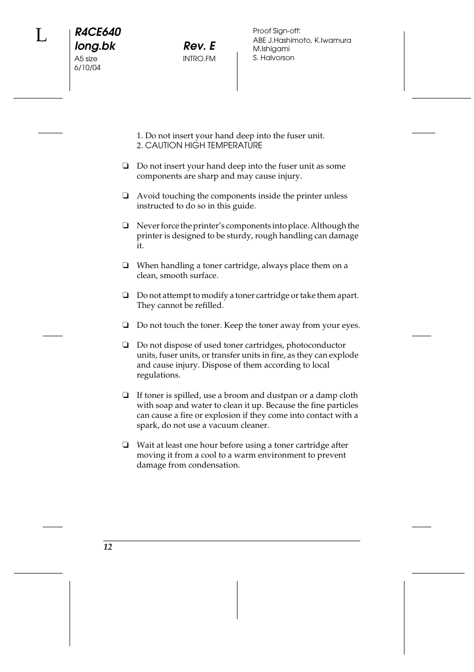 R4ce640 long.bk rev. e | Epson AcuLaser C3000 User Manual | Page 12 / 316