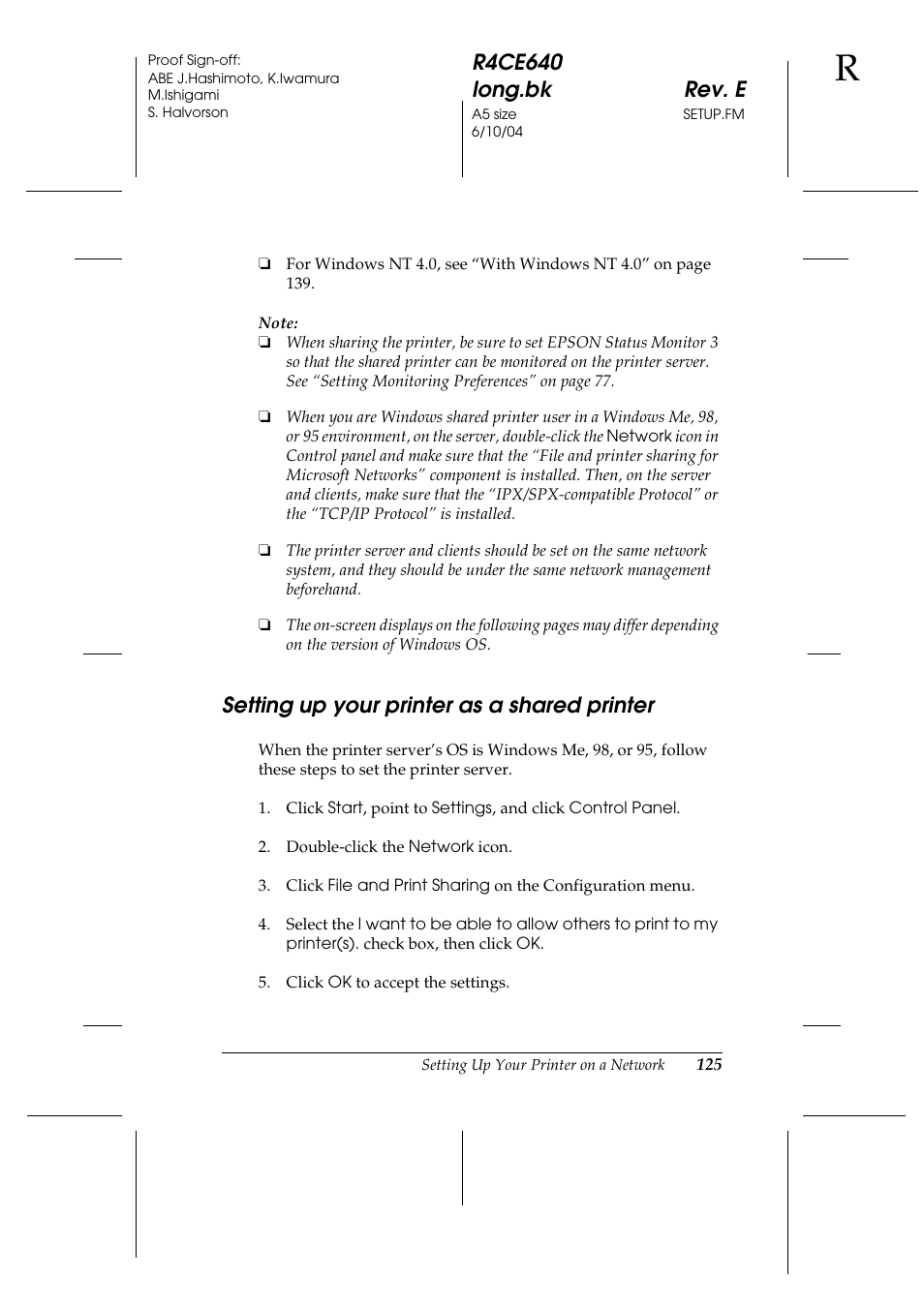 Setting up your printer as a shared printer, Setting up your printer as a | Epson AcuLaser C3000 User Manual | Page 125 / 316