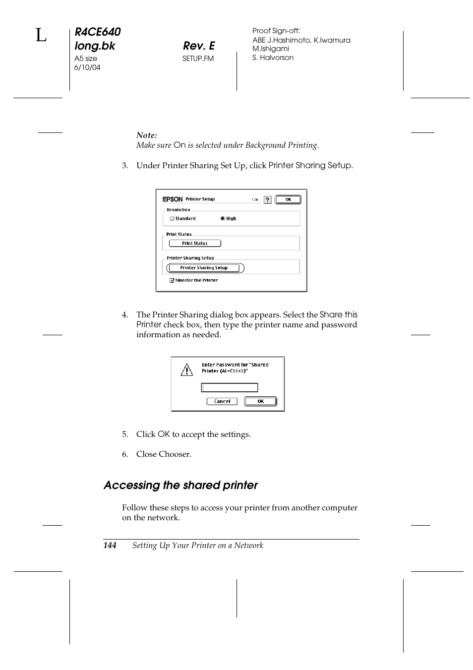 Accessing the shared printer, R4ce640 long.bk rev. e | Epson AcuLaser C3000 User Manual | Page 144 / 316