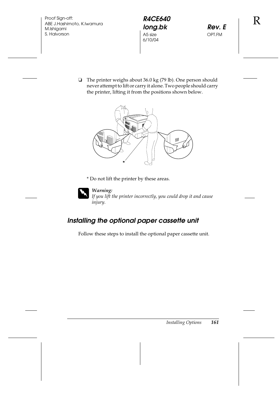 Installing the optional paper cassette unit | Epson AcuLaser C3000 User Manual | Page 161 / 316