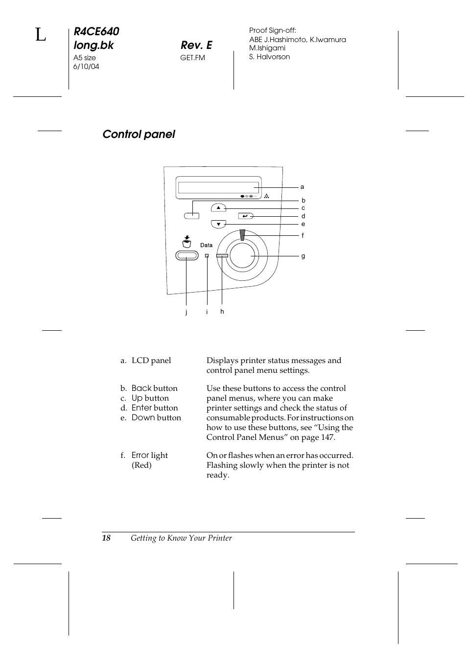 Control panel, R4ce640 long.bk rev. e | Epson AcuLaser C3000 User Manual | Page 18 / 316