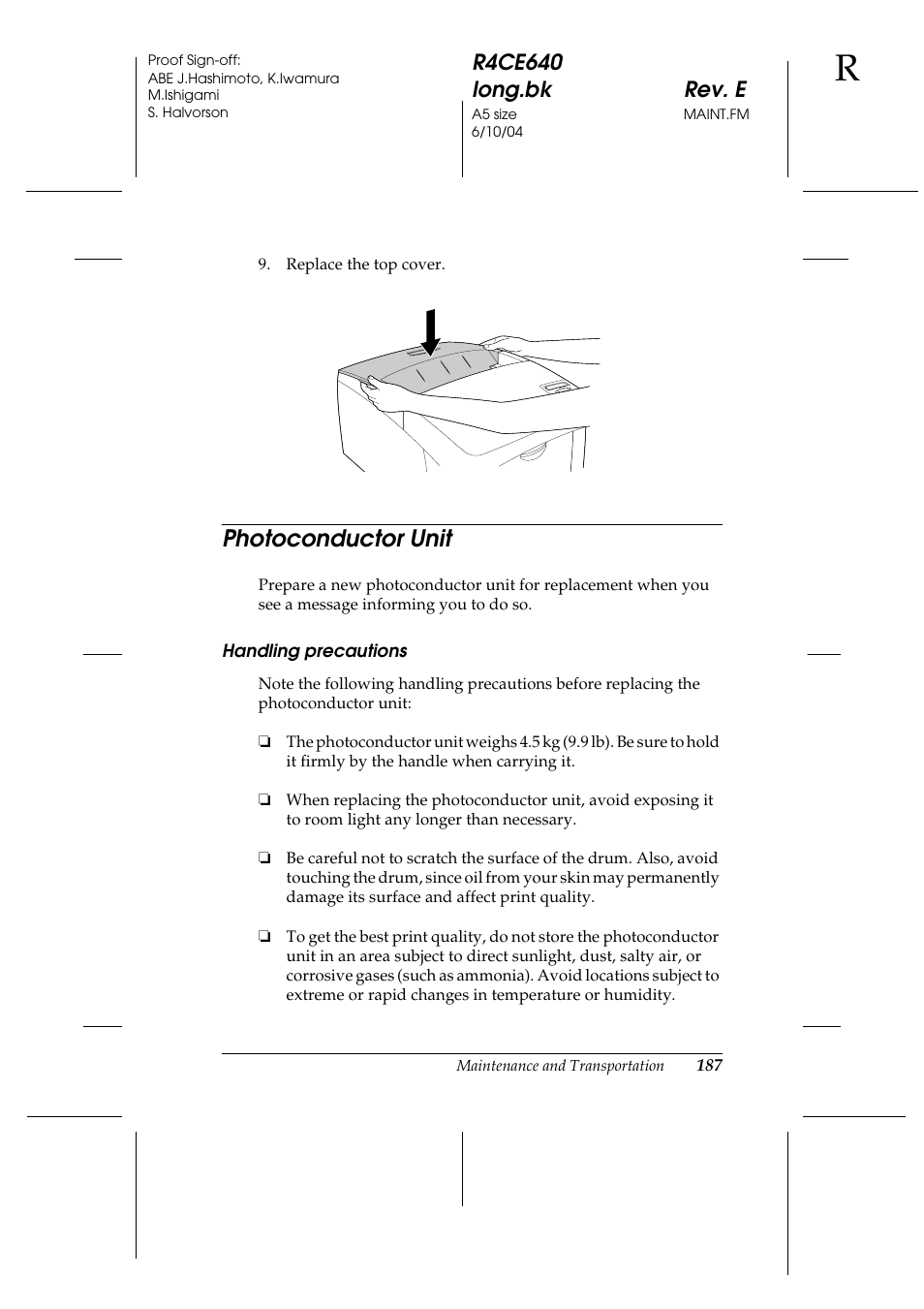 Photoconductor unit | Epson AcuLaser C3000 User Manual | Page 187 / 316