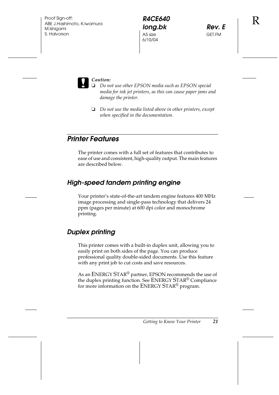 Printer features, High-speed tandem printing engine, Duplex printing | High-speed tandem printing engine duplex printing | Epson AcuLaser C3000 User Manual | Page 21 / 316