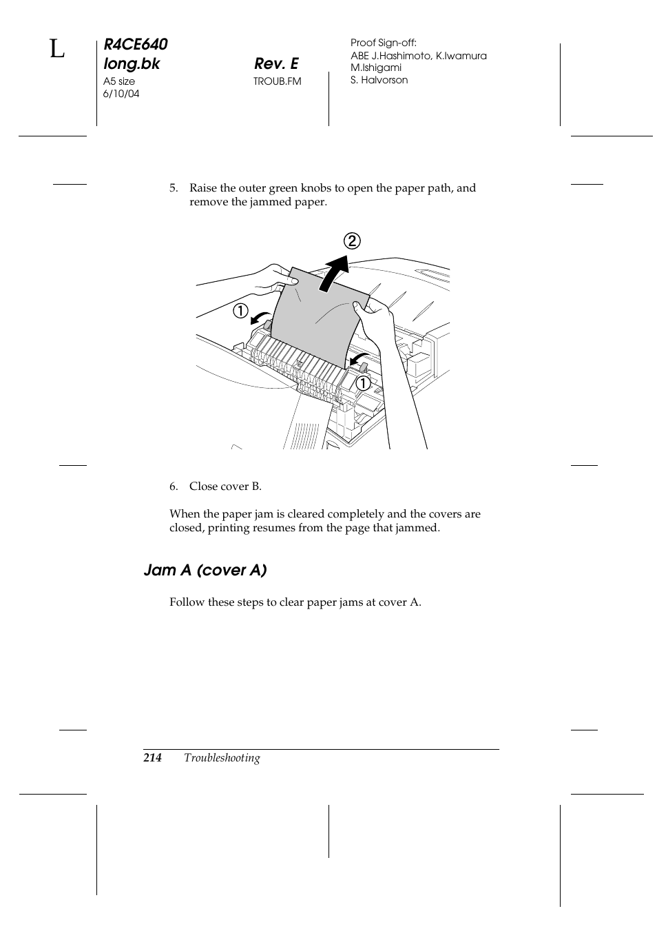 Jam a (cover a), R4ce640 long.bk rev. e | Epson AcuLaser C3000 User Manual | Page 214 / 316
