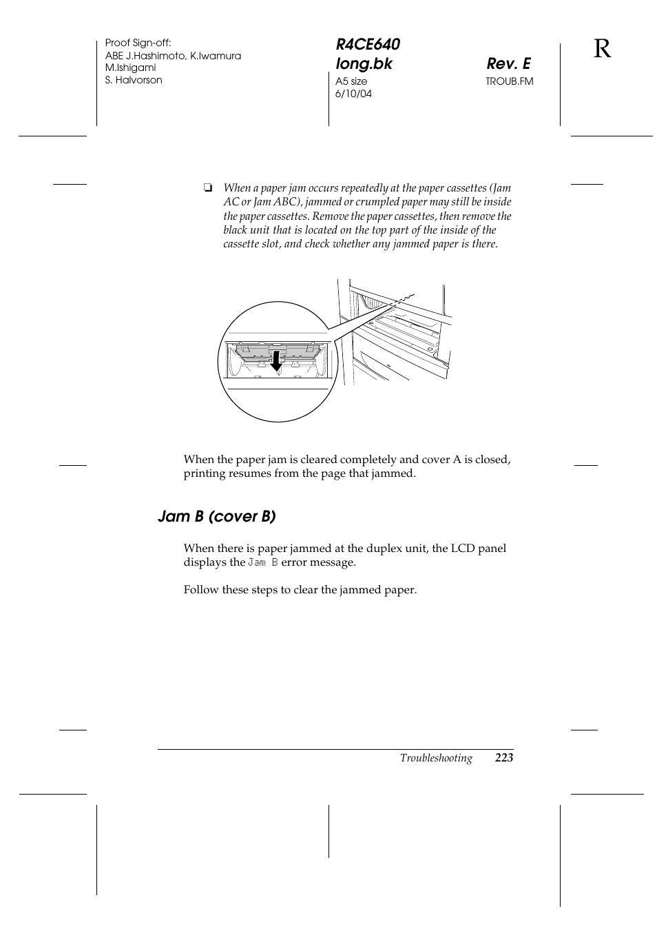 Jam b (cover b) | Epson AcuLaser C3000 User Manual | Page 223 / 316