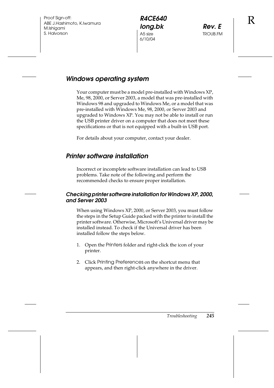 Windows operating system, Printer software installation | Epson AcuLaser C3000 User Manual | Page 245 / 316