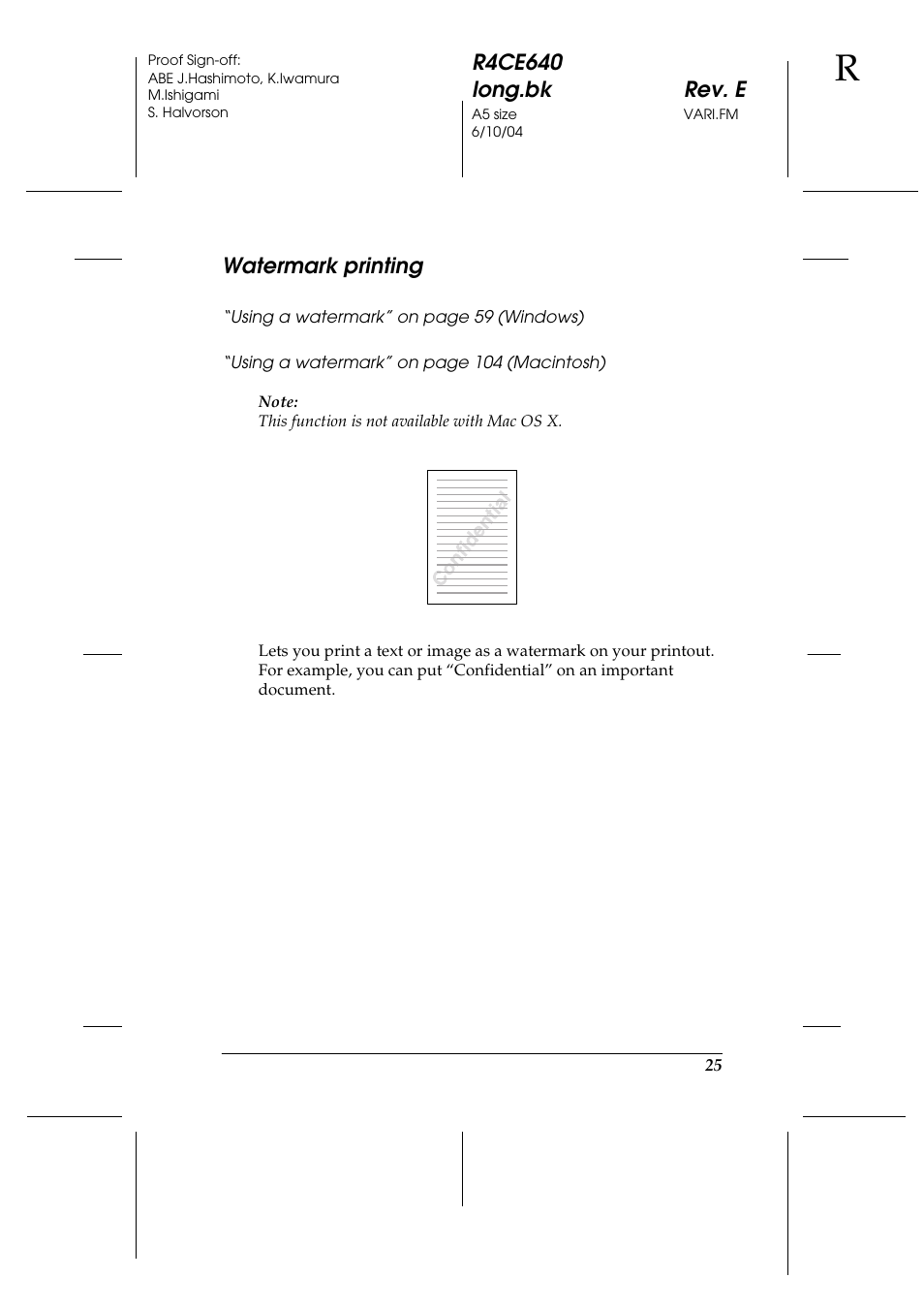 Watermark printing | Epson AcuLaser C3000 User Manual | Page 25 / 316