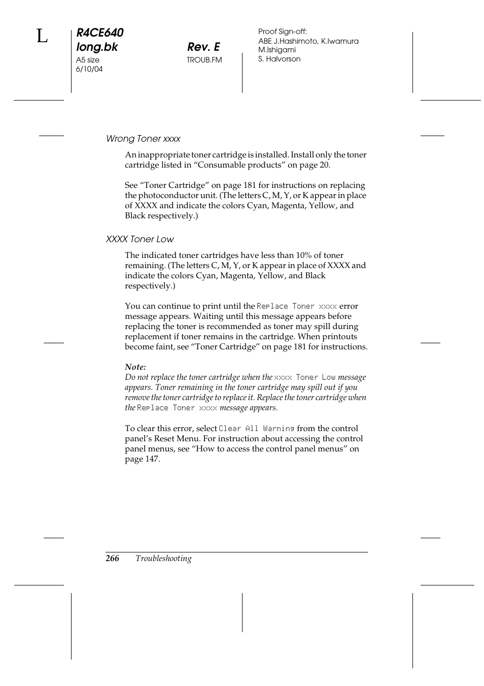 R4ce640 long.bk rev. e | Epson AcuLaser C3000 User Manual | Page 266 / 316