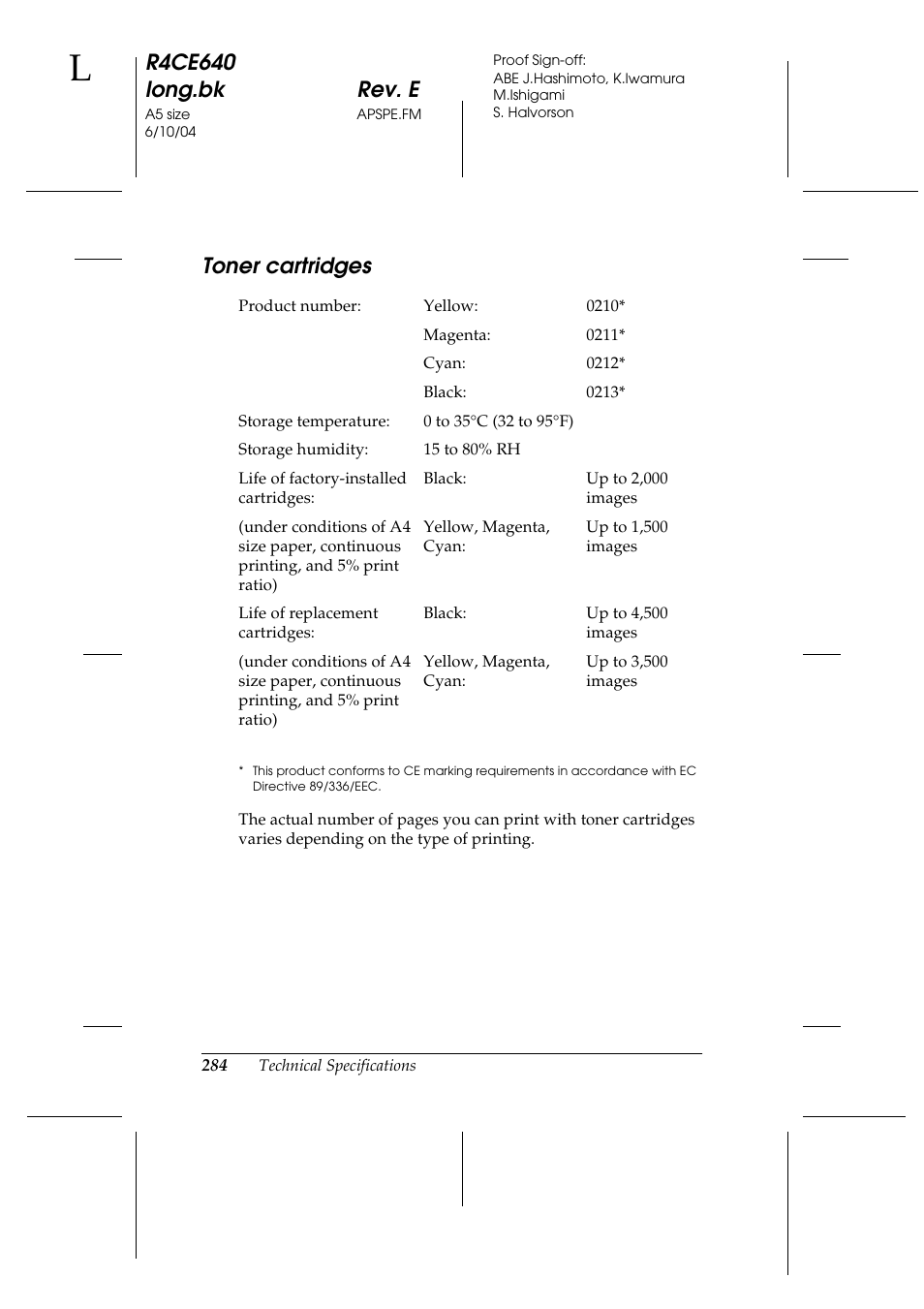Toner cartridges, R4ce640 long.bk rev. e | Epson AcuLaser C3000 User Manual | Page 284 / 316