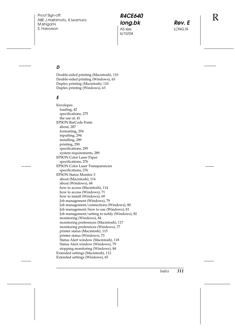 R4ce640 long.bk rev. e | Epson AcuLaser C3000 User Manual | Page 311 / 316