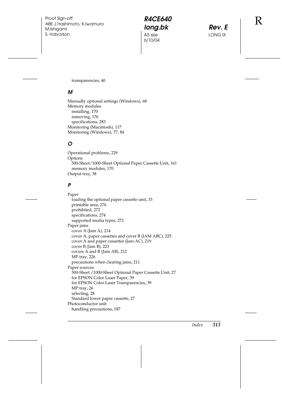 R4ce640 long.bk rev. e | Epson AcuLaser C3000 User Manual | Page 313 / 316