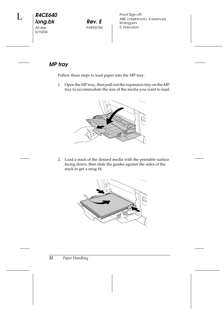 Mp tray, R4ce640 long.bk rev. e | Epson AcuLaser C3000 User Manual | Page 32 / 316
