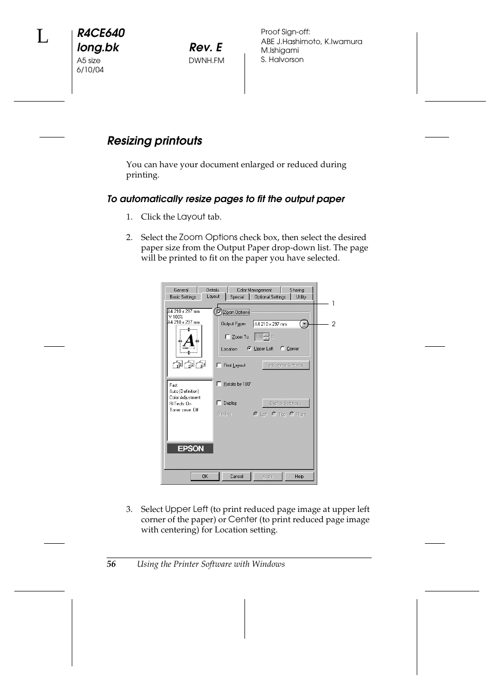 Resizing printouts, R4ce640 long.bk rev. e | Epson AcuLaser C3000 User Manual | Page 56 / 316