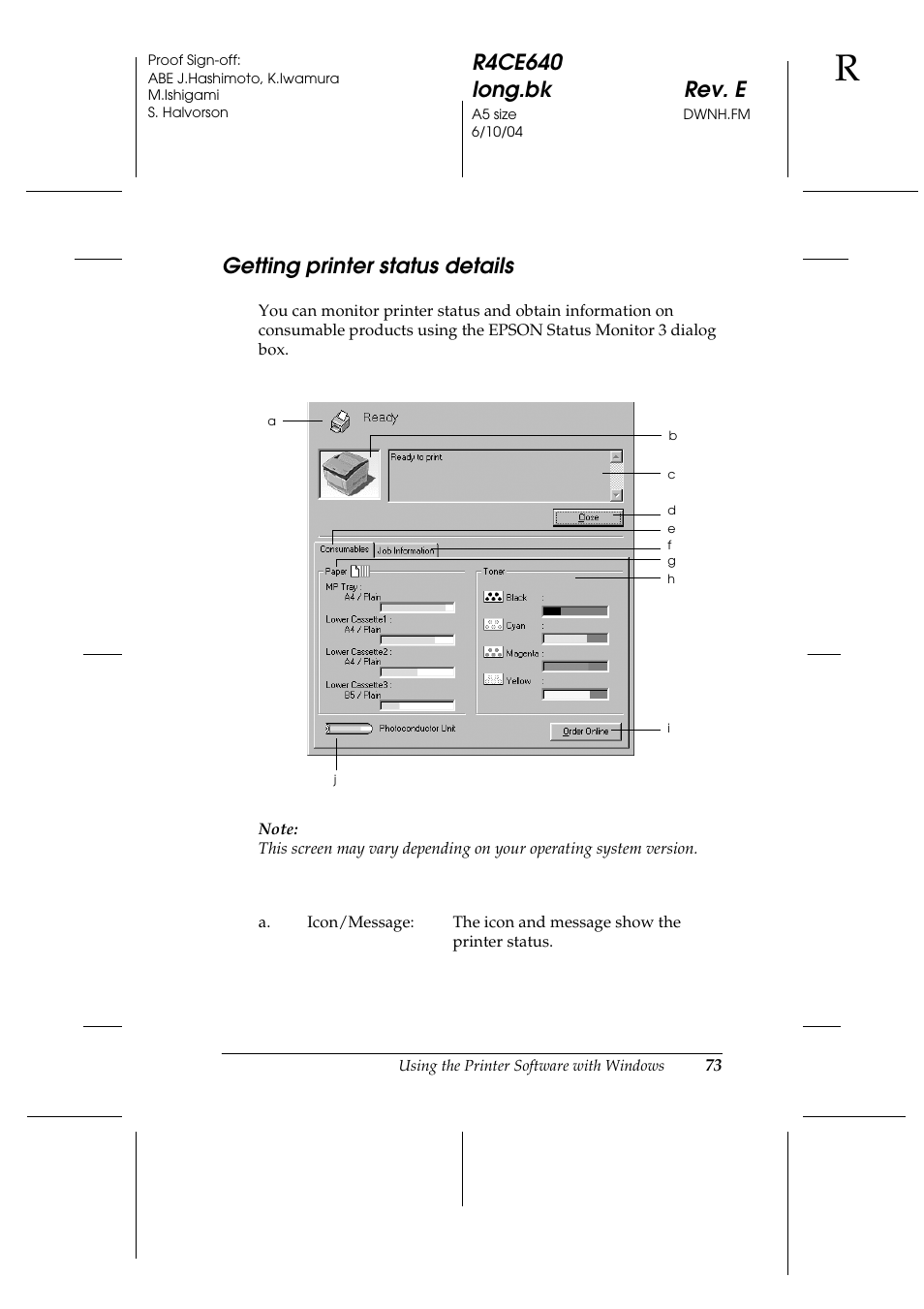 Getting printer status details | Epson AcuLaser C3000 User Manual | Page 73 / 316