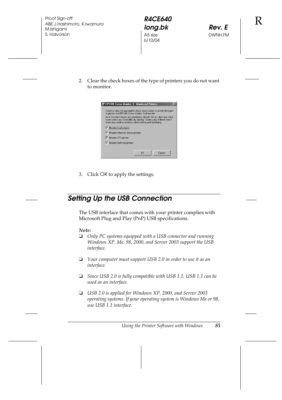 Setting up the usb connection | Epson AcuLaser C3000 User Manual | Page 85 / 316