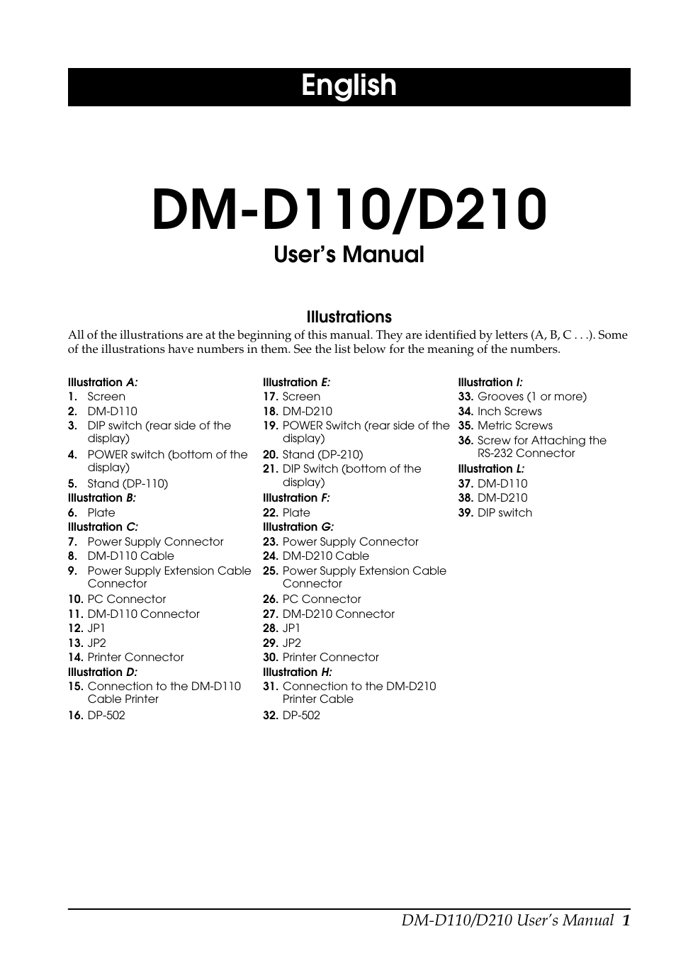English, User’s manual, Illustrations | Epson DM D110 User Manual | Page 7 / 16
