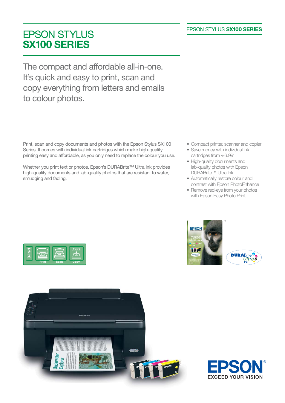 Epson Stylus Printer SX100 User Manual | 3 pages