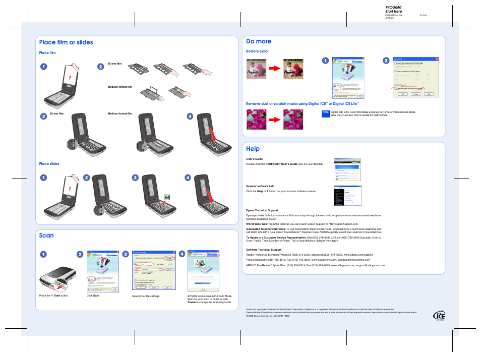 Do more, Help, Place film or slides | Scan | Epson Perfection Photo 4490 User Manual | Page 4 / 4
