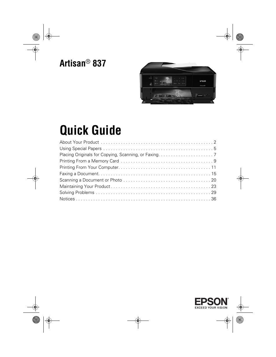 Epson Artisan 837 User Manual | 44 pages