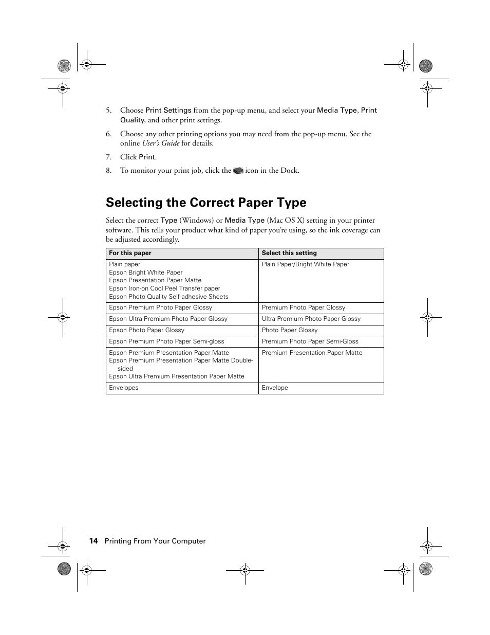 Selecting the correct paper type | Epson Artisan 837 User Manual | Page 14 / 44