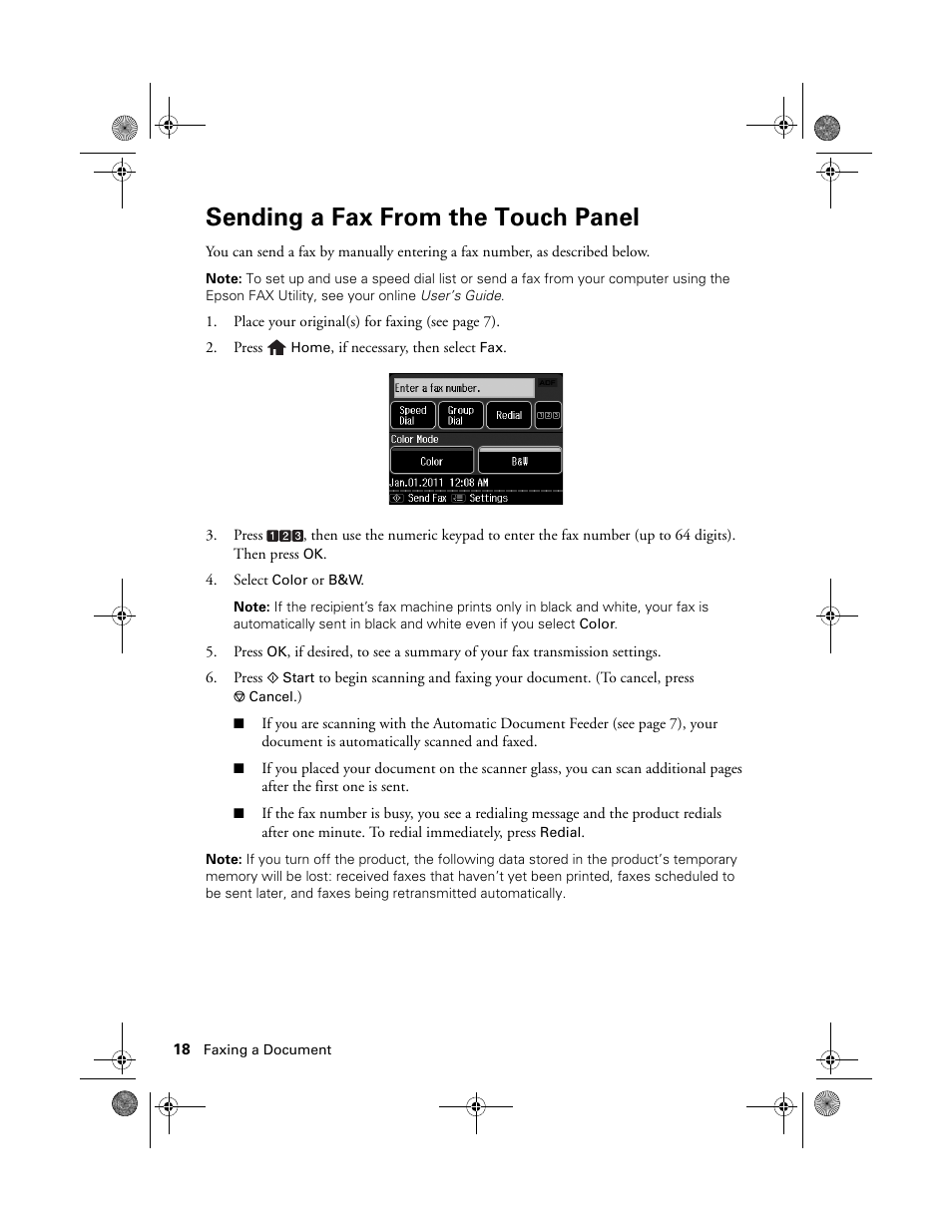 Sending a fax from the touch panel | Epson Artisan 837 User Manual | Page 18 / 44