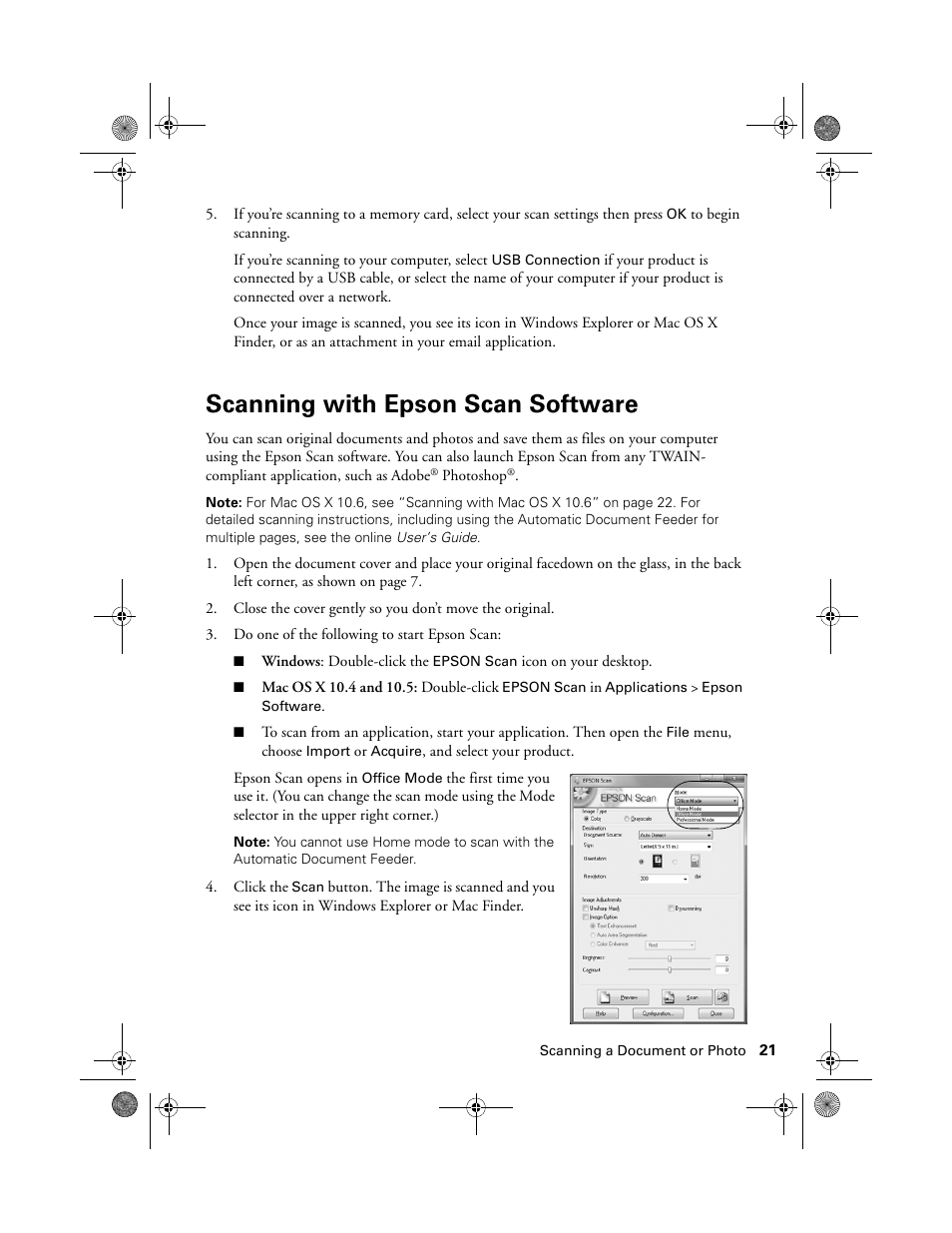 Scanning with epson scan software | Epson Artisan 837 User Manual | Page 21 / 44