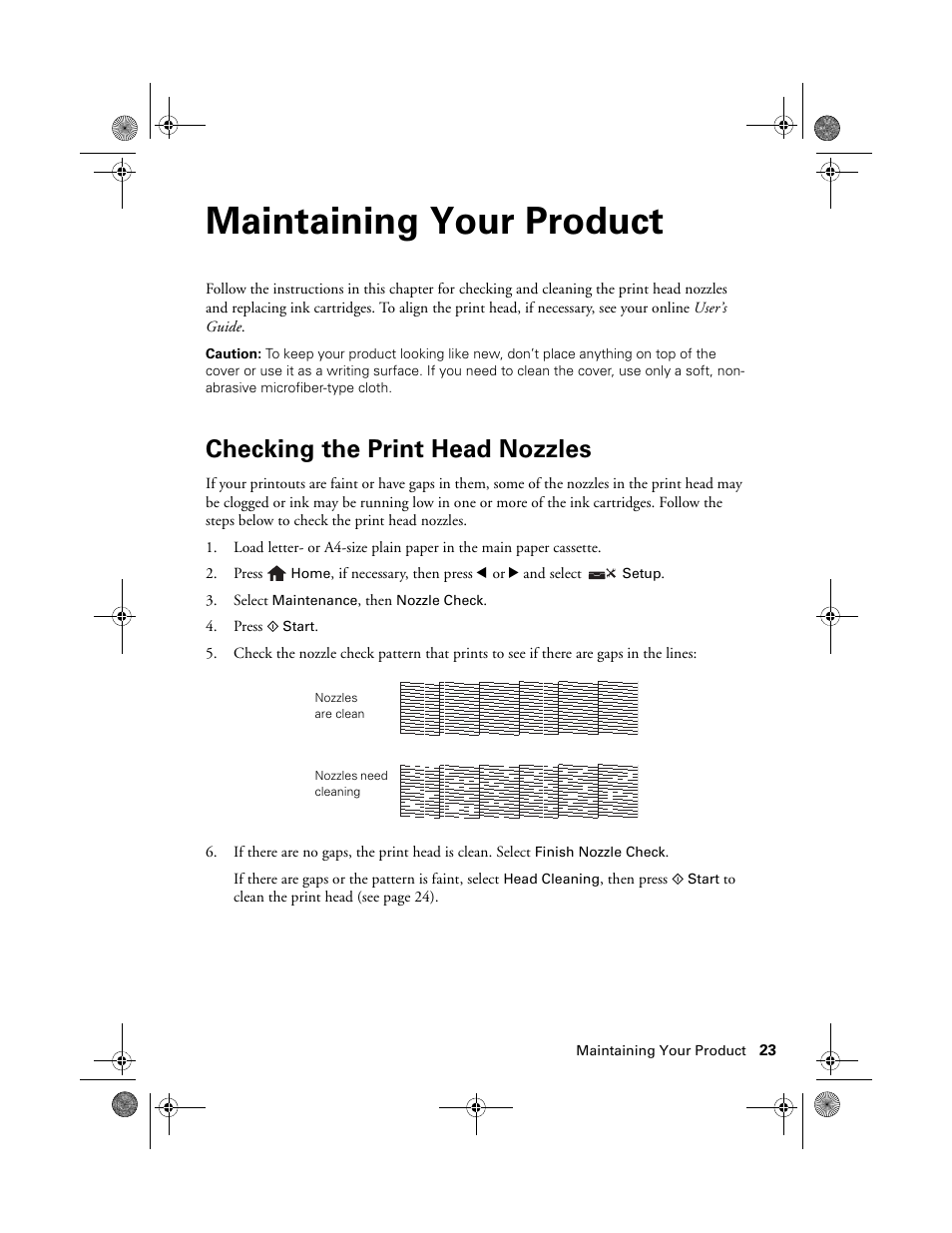 Maintaining your product, Checking the print head nozzles | Epson Artisan 837 User Manual | Page 23 / 44