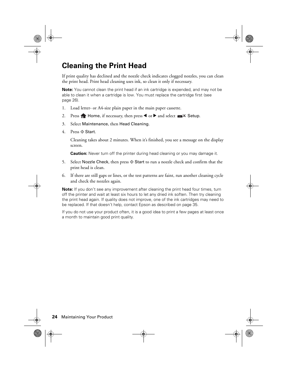 Cleaning the print head | Epson Artisan 837 User Manual | Page 24 / 44