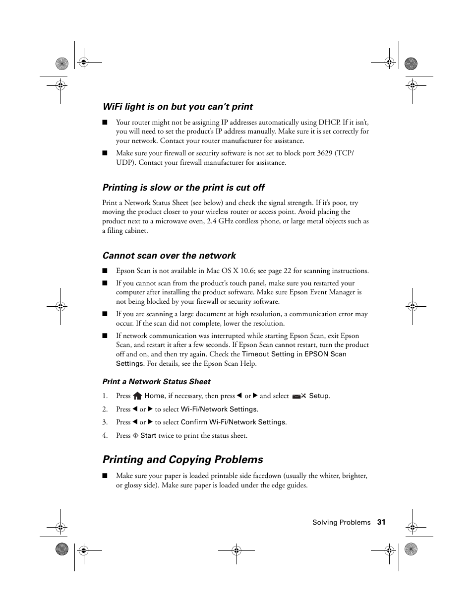 Printing and copying problems | Epson Artisan 837 User Manual | Page 31 / 44