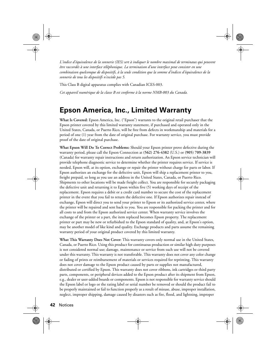 Epson america, inc., limited warranty, Warranty | Epson Artisan 837 User Manual | Page 42 / 44