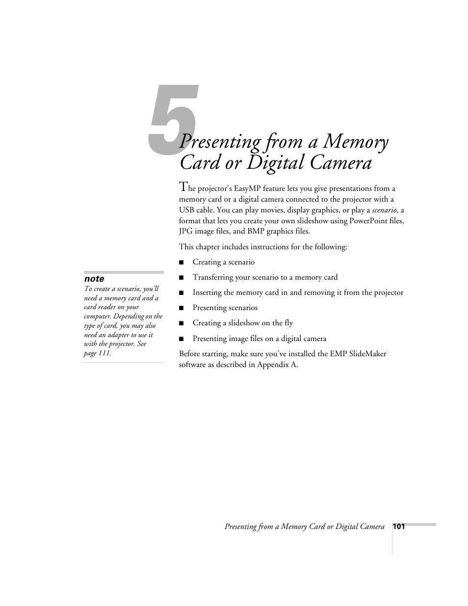 Presenting from a memory card or digital camera | Epson 7850p User Manual | Page 101 / 224