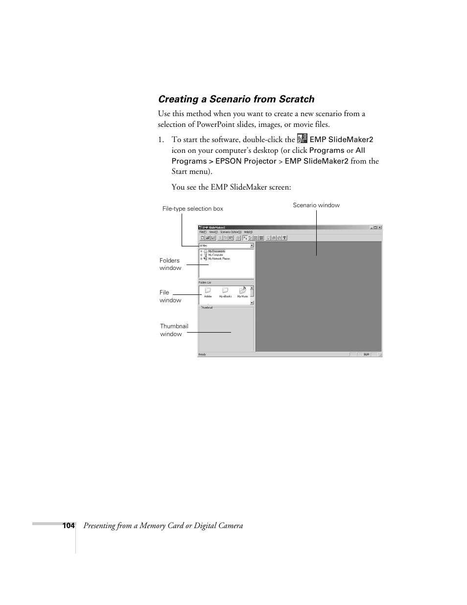 Creating a scenario from scratch | Epson 7850p User Manual | Page 104 / 224