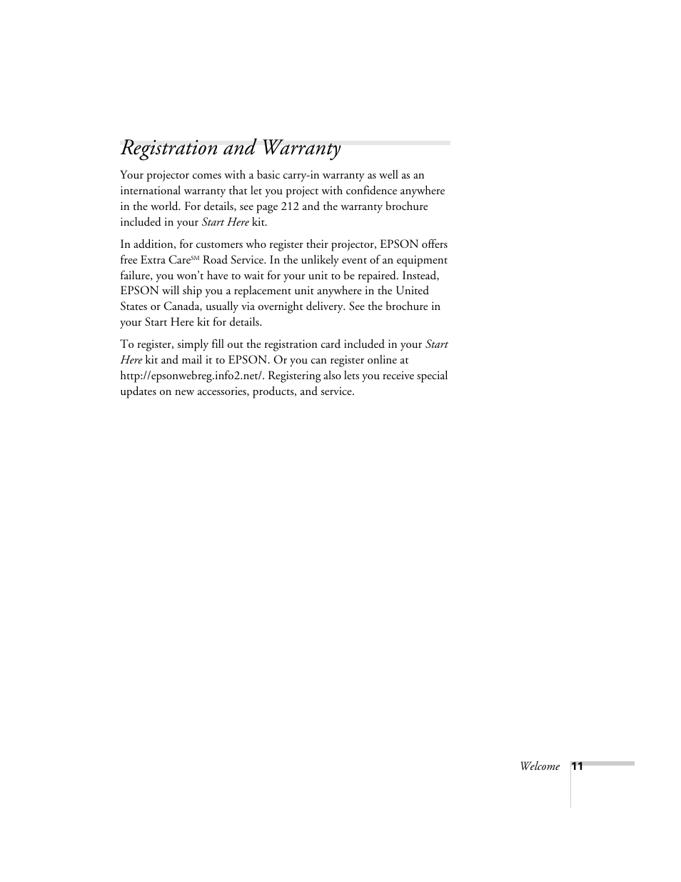 Registration and warranty | Epson 7850p User Manual | Page 11 / 224