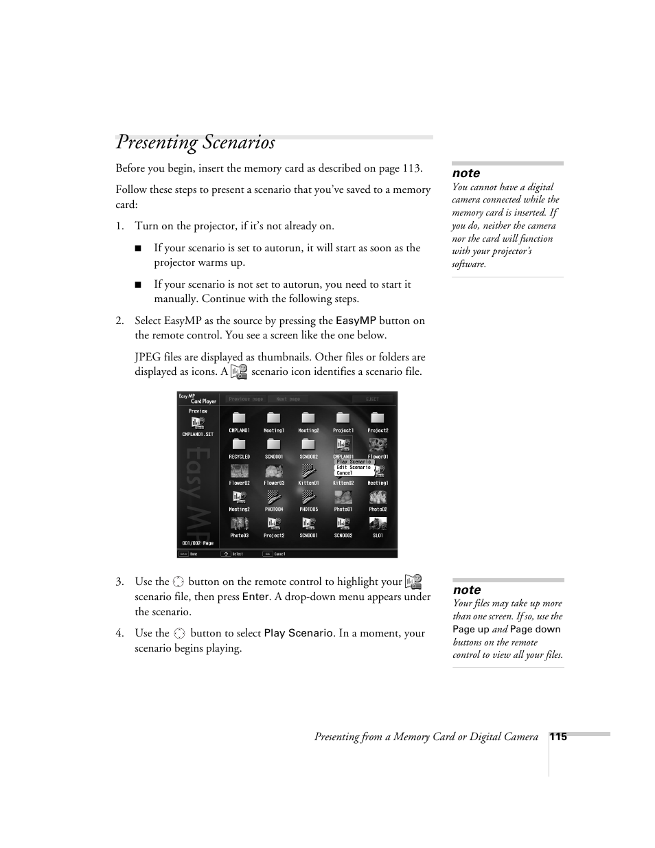 Presenting scenarios | Epson 7850p User Manual | Page 115 / 224