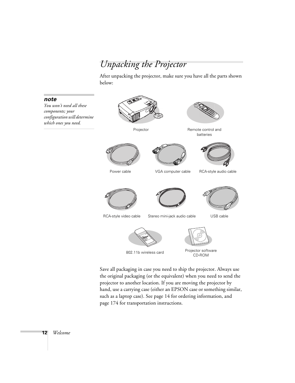 Unpacking the projector | Epson 7850p User Manual | Page 12 / 224