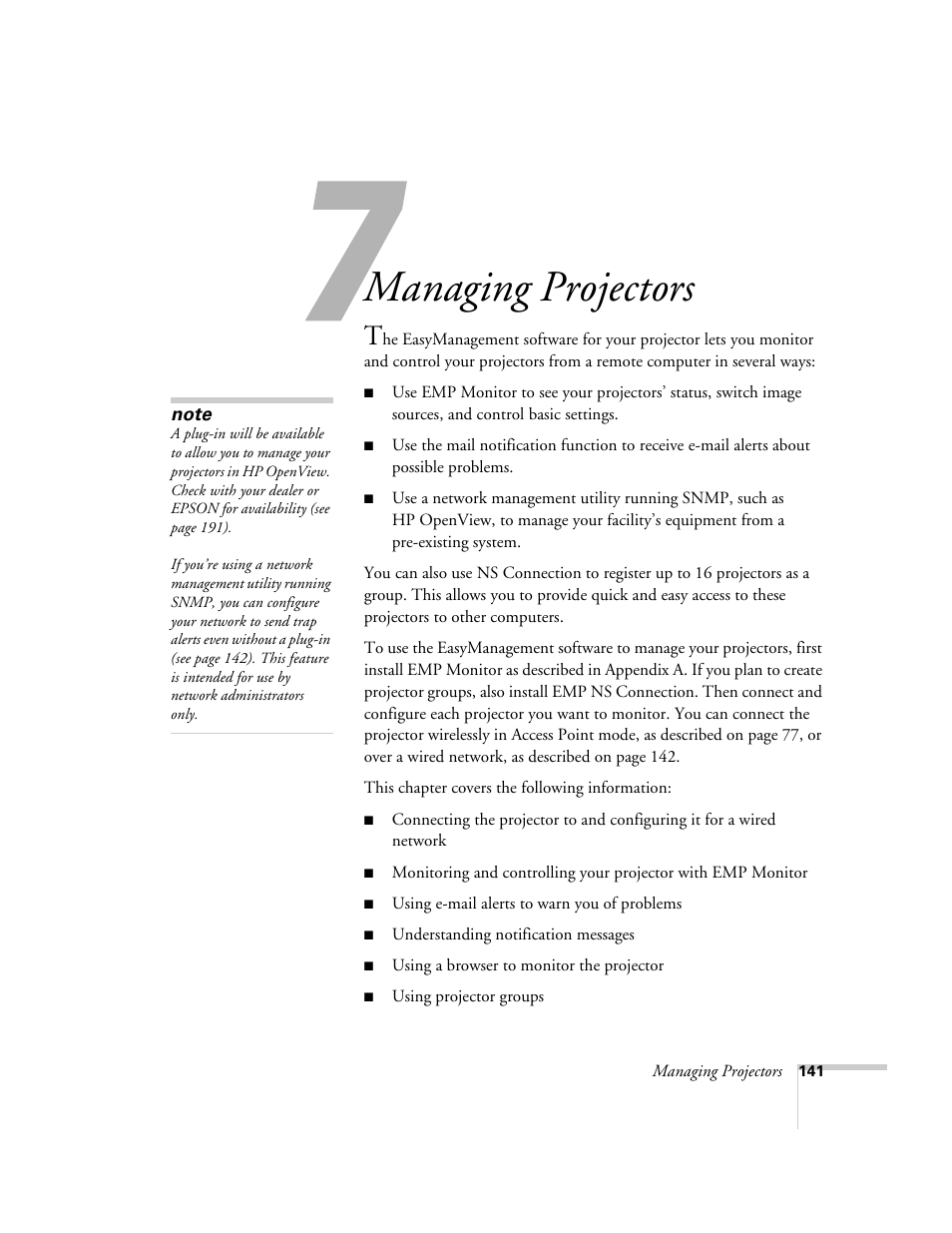 Managing projectors | Epson 7850p User Manual | Page 141 / 224