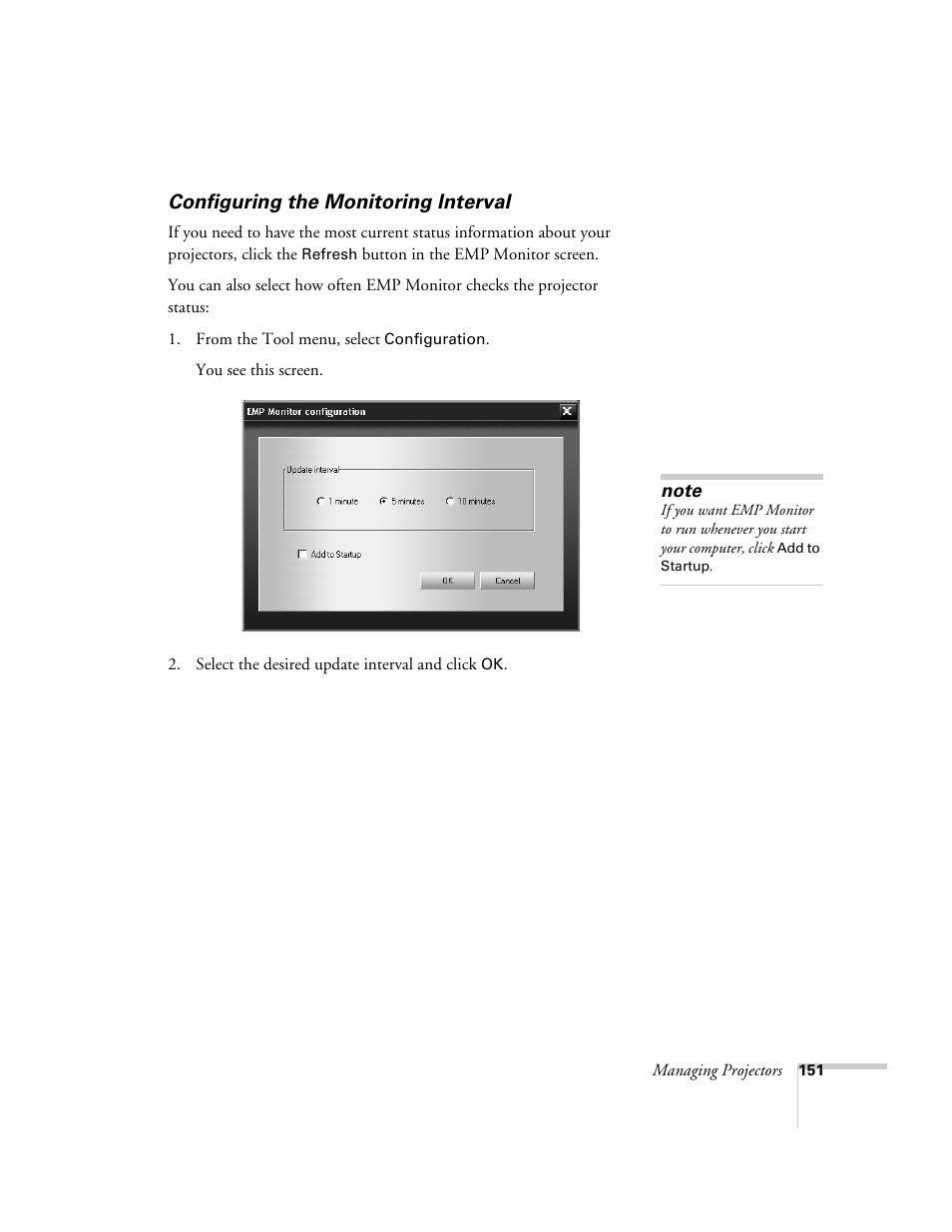 Configuring the monitoring interval | Epson 7850p User Manual | Page 151 / 224