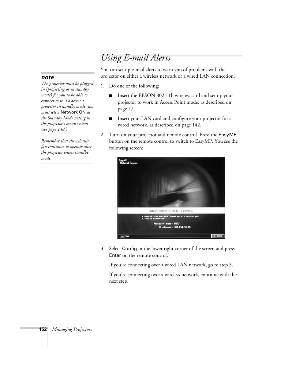 Using e-mail alerts | Epson 7850p User Manual | Page 152 / 224