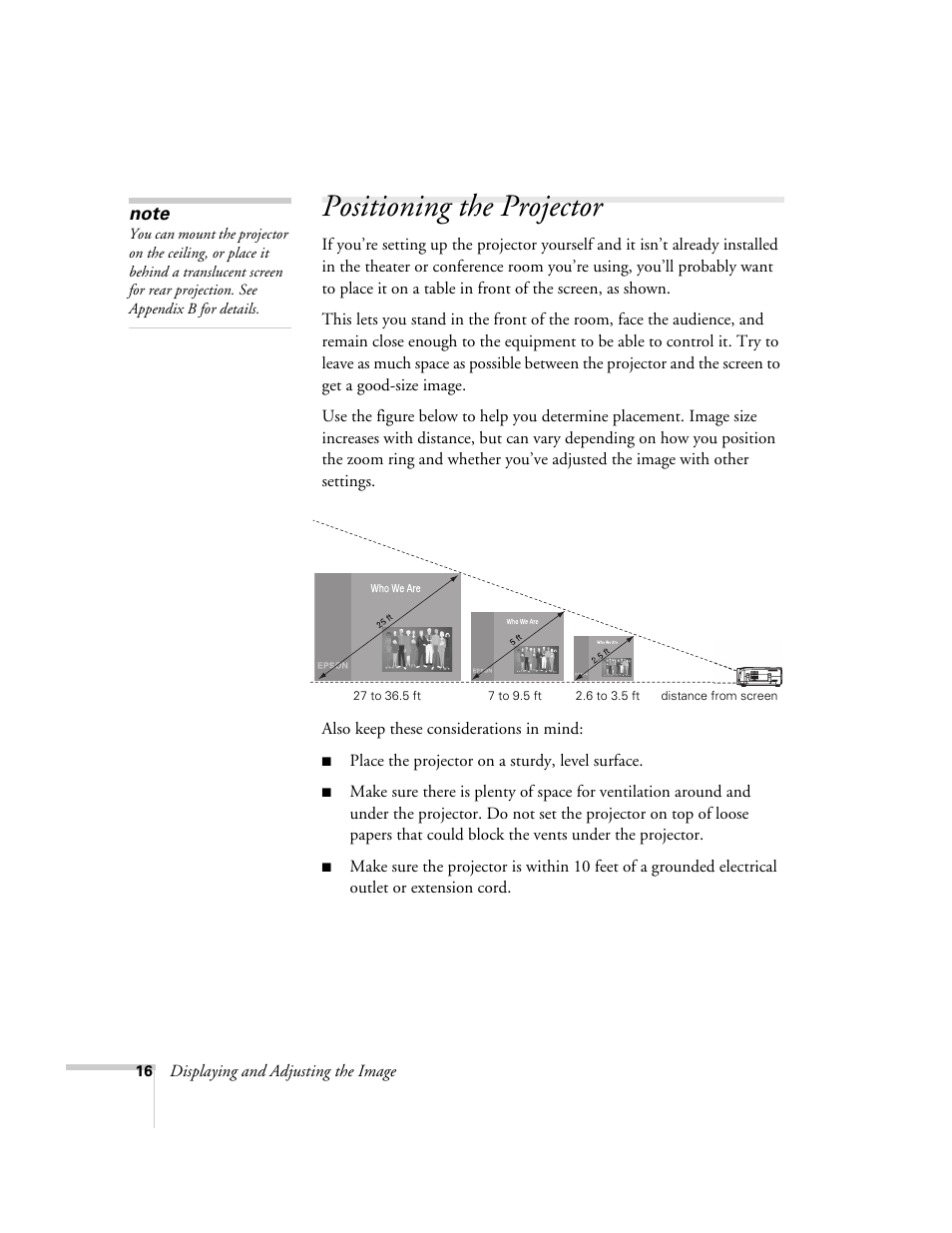 Positioning the projector | Epson 7850p User Manual | Page 16 / 224